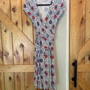 Boden Cream Wrap Midi Dress with Flutter Sleeves